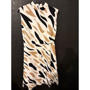 Sleeveless Animal Print A-Line Dress With High Neck & Back Zipper Closure Sz 2P